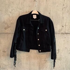 Le Lis Black Denim Jacket with Fringe